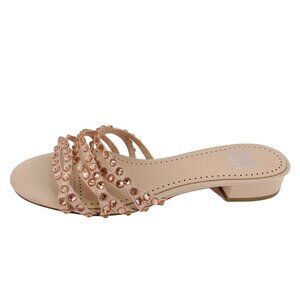 Bibi Lou Sandals Womens 7.5/38 Rose Gold Rhinestones Slip On Strappy Bling Glam